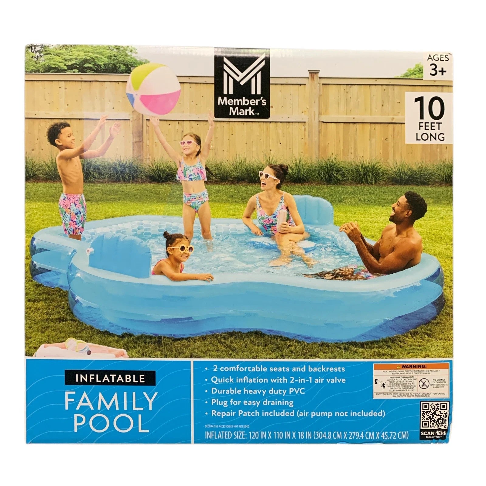 Member's Mark 2-Seater Inflatable Family Pool, 10-Feet Long, Quick-Inflate - Bellso